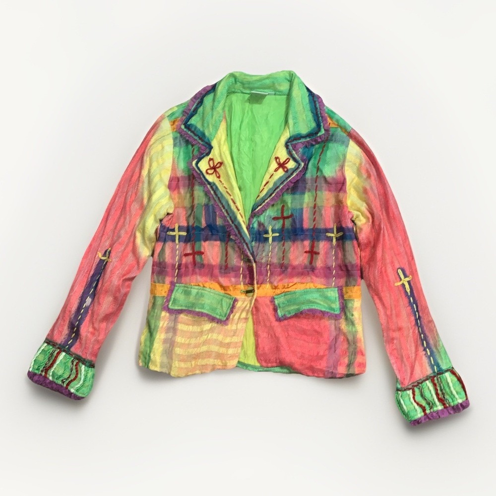 Parsley & Sage Artistic Blazer S 6/8 Long Sleeve‎ Handmade Button Colorful Lined